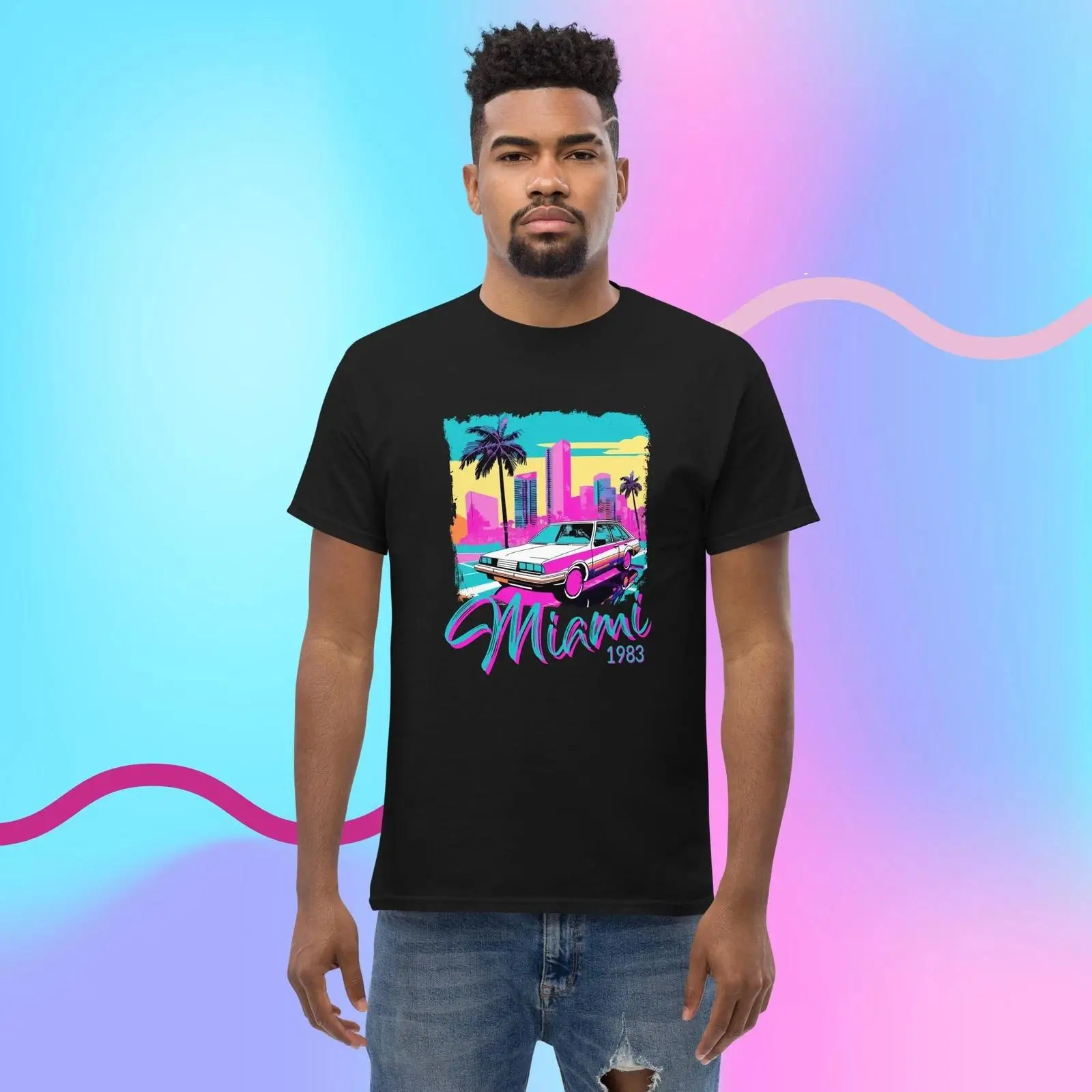 Vintage Vibes Fashion - Koszulka męska Miami 1983, klasyczna, retro,