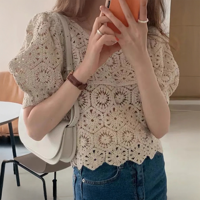 Crochet Top Boho - Ażurowa bluzka z koronki szydełkowej z