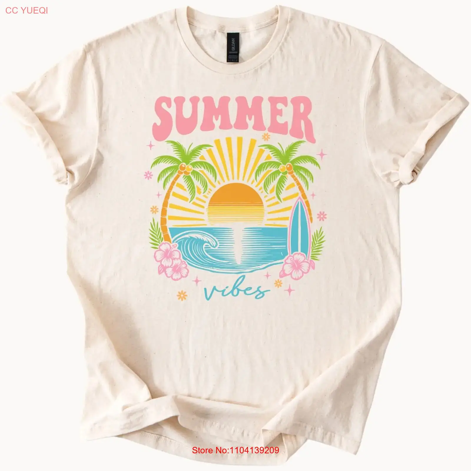 Vintage Vibes Fashion - Koszulka Summer Vibes Plaża Zachód Słońca