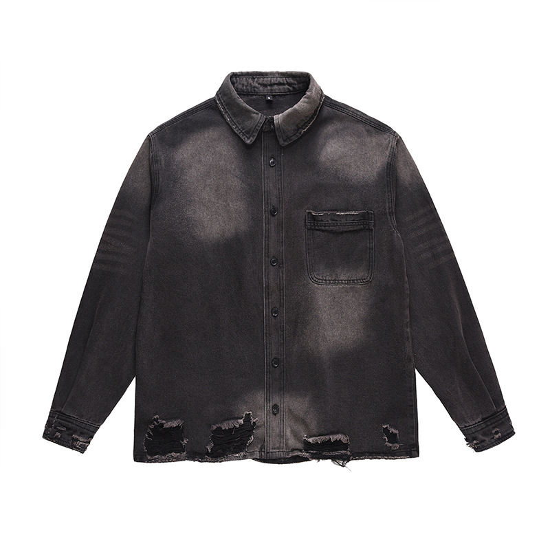 Vintage Fashion Streetwear - Męska kurtka jeansowa z przetarciami w