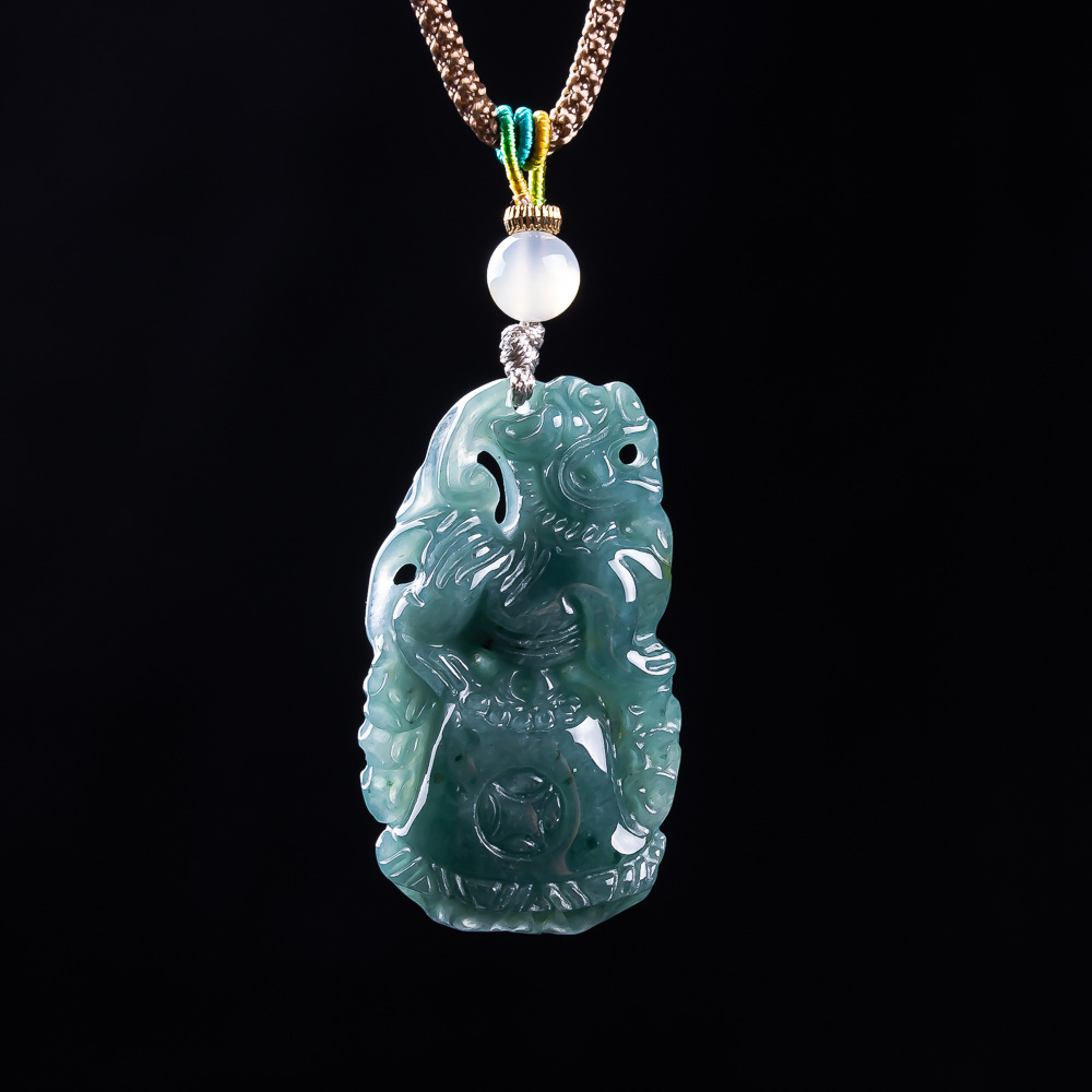 Vintage Fashion Accessories - Wisiorek Pixiu z jadeitu birmańskiego, designerskie