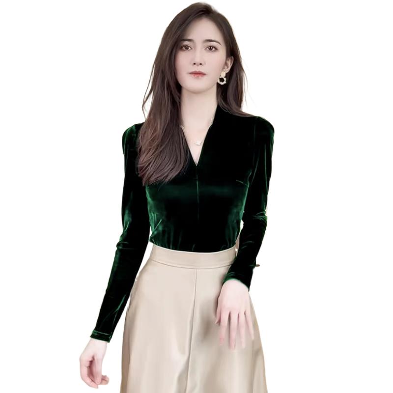 Vintage Fashion Streetwear - Eleganckie bluzki welurowe z dekoltem w
