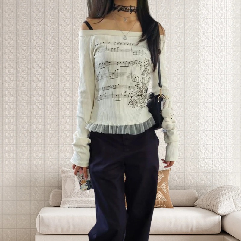 Retro Vintage Korean Fashion - Jesienne koszulki damskie w stylu Y2K