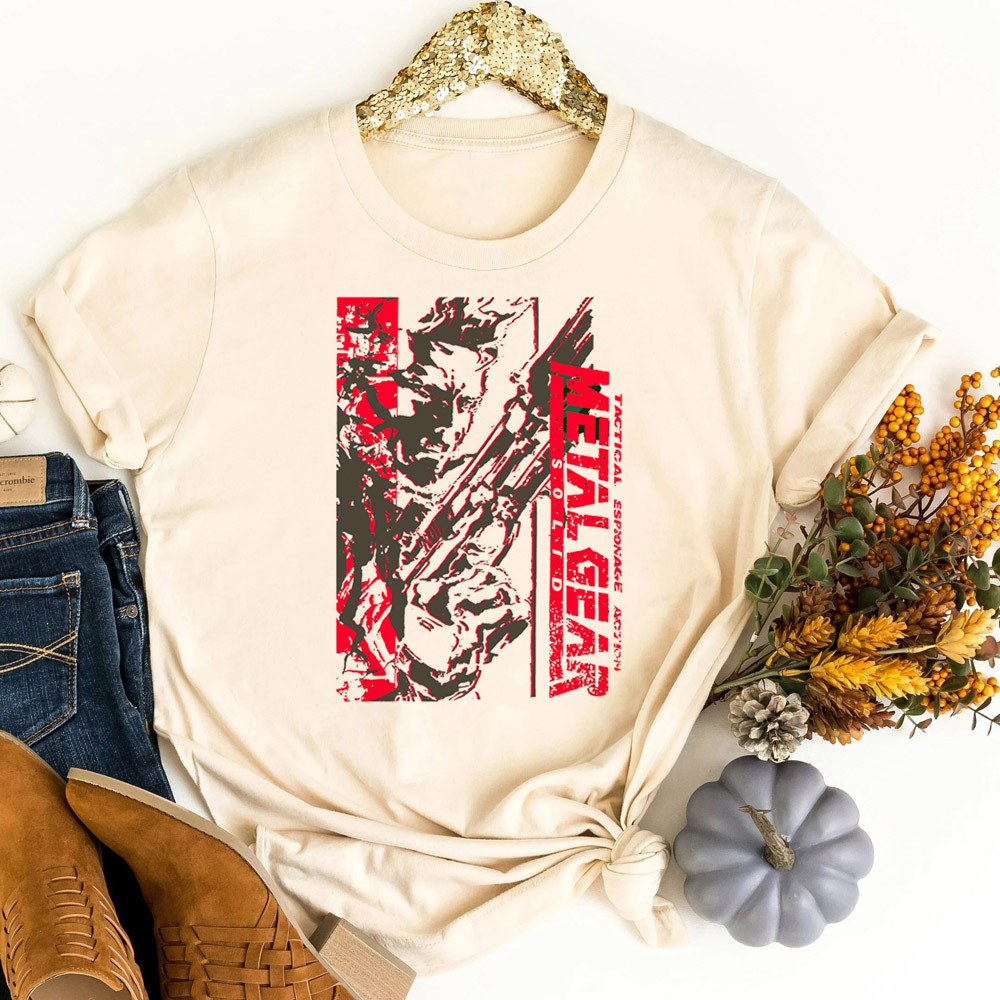 Retro Vintage Korean Fashion - Koszulka Metal Gear Solid, młodzieżowa, cutecore,