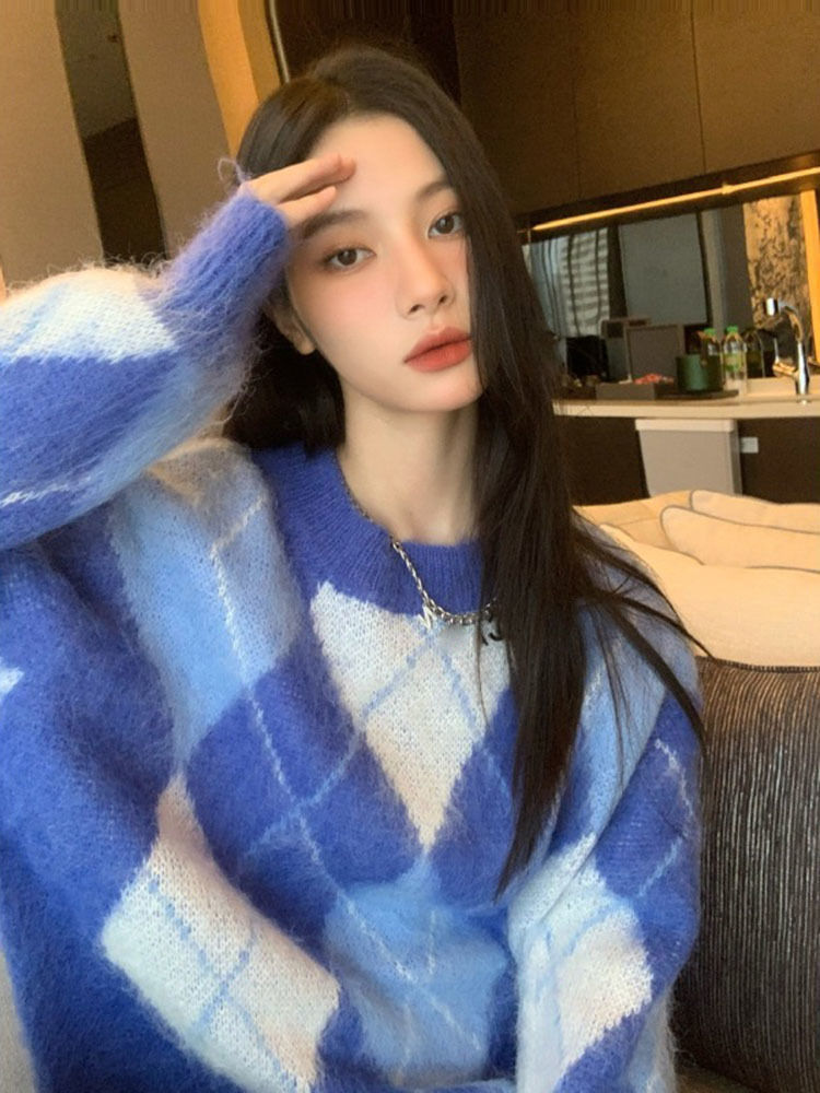 Koreański Fashion Plaid sweter – Retro Vintage Korean Fashion recenzja i cena