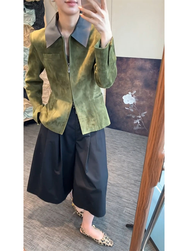 Retro styl, zielona kurtka zam – Retro Vintage Korean Fashion recenzja i cena