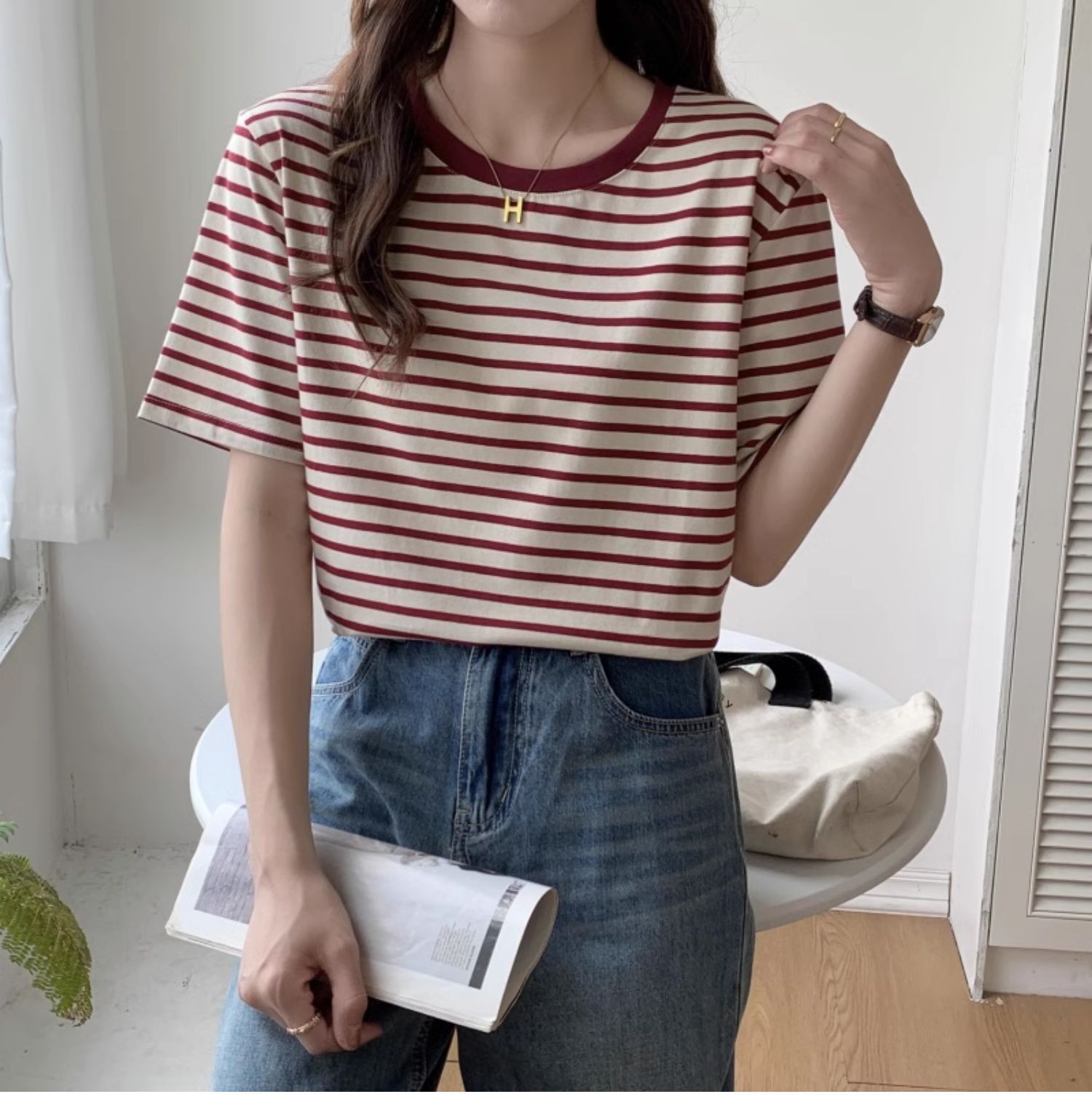Damska koszulka w paski vintag – Retro Vintage Korean Fashion recenzja i cena