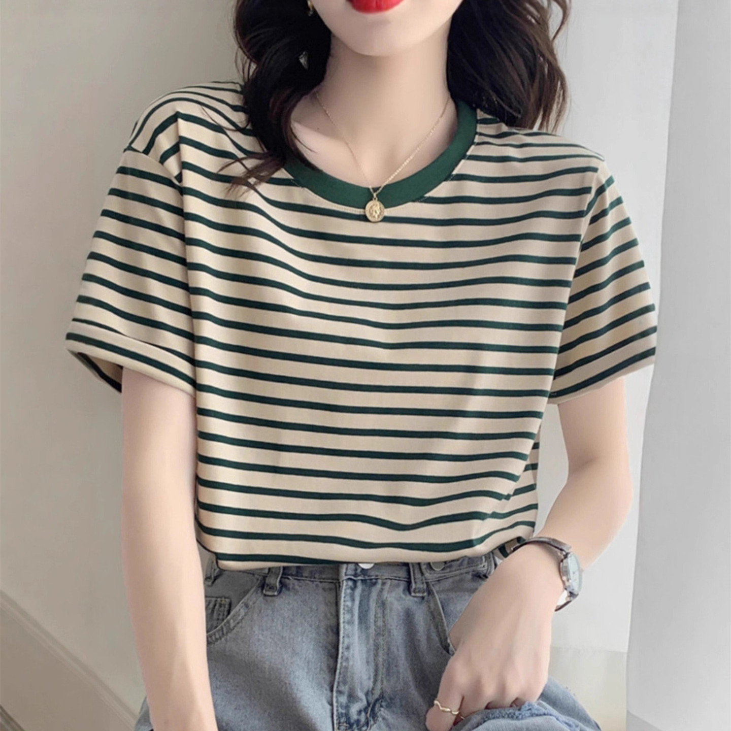 Damska koszulka w paski vintag – Retro Vintage Korean Fashion recenzja i cena
